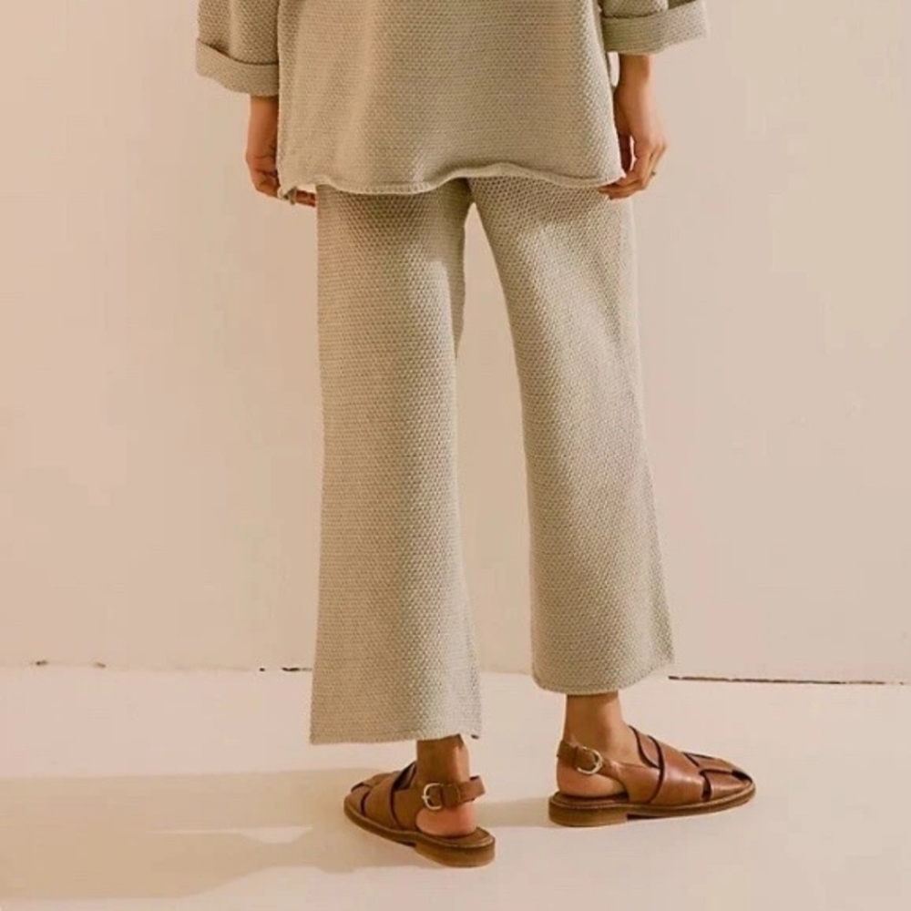FP Beach Free People Hailee Wide Leg Knit Lounge Pants Cream Womens Size Medium